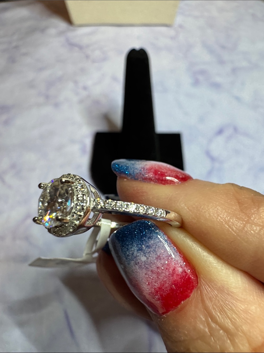 1.12 CTW Round Halo 925 Silver Ring - Picture 3 of 4